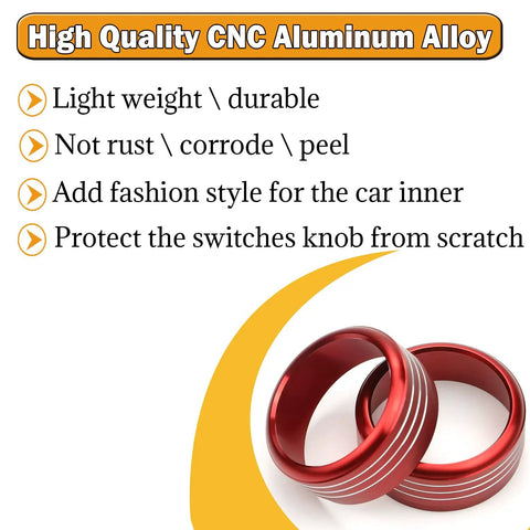 High quality CNC aluminum red AC knob cover and button ring for Subaru, lightweight and durable accessory with protective features.