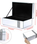 Lux Glass Mirrored Jewelry Box With Crushed Diamonds Strip Decor And Blinged Out Sparkle Accent Storage Open View 8.3 x 5.3 x 3.3 in