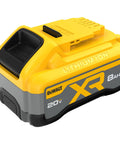 20V Max XR Powerpack 8.0Ah Battery for Power Tools, yellow and black design with brand logo and capacity label, lithium-ion