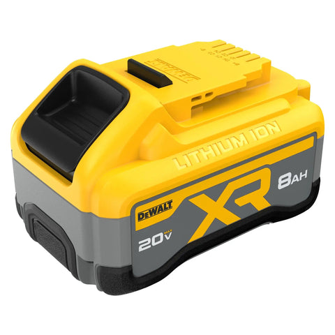 20V Max XR Powerpack 8.0Ah Battery for Power Tools, yellow and black design with brand logo and capacity label, lithium-ion