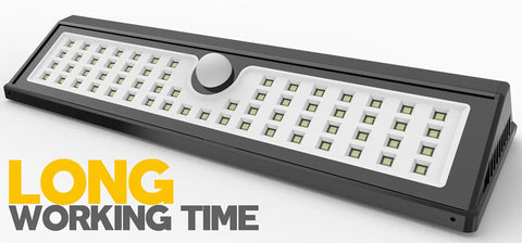 62 LED Solar Wall Lights With Motion Sensor Outdoor Security Lighting For Garden Back Door Step Deck Fence Yard Driveway Weatherproof Auto On At Night Auto Off At Sunrise 1800mAh Battery 2 Pack Easy Install black unit close-up