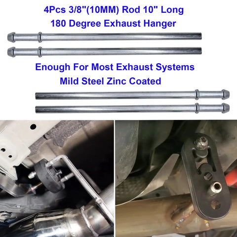 Beefed Up Heavy Duty Exhaust Hanger Rod Set Three Eighths Inch Universal Fit, zinc coated mild steel rods in car exhaust mounts
