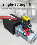 Heavy Duty Single Acting Hydraulic Pump 8 Quart Power Unit With 12V DC Motor And SAE #6 Fittings showing hydraulic oil fill port and electric motor.