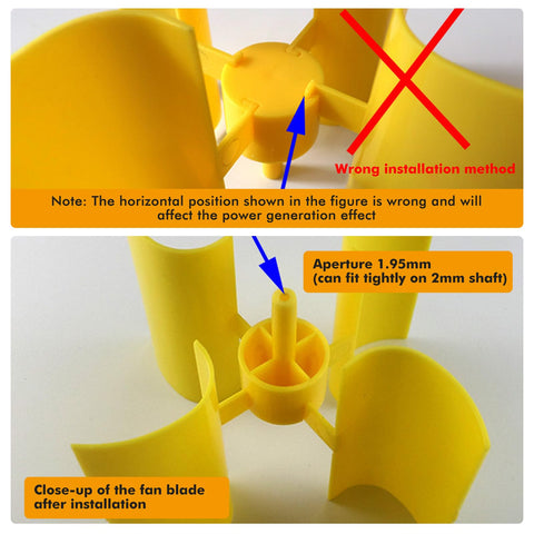 Close-up of yellow blades for Micro Vertical Wind Turbine Kit For Hands On Learning Tiny Wind Generator Blades for classroom use.