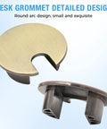 Set Of Two Bronze Desk Grommets Straight Up Sturdy Zinc Alloy Cable Management Covers showing round design and fitting detail.