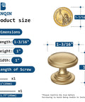 Product dimensions next to a 10 Pack Champagne Bronze Cabinet Knobs One And Three Sixteenths Inch Round Zinc Alloy Dresser Drawer Knobs With Wide Base Built Tough For Kitchen Bedroom And Bathroom, shown with a U.S. quarter for size comparison.