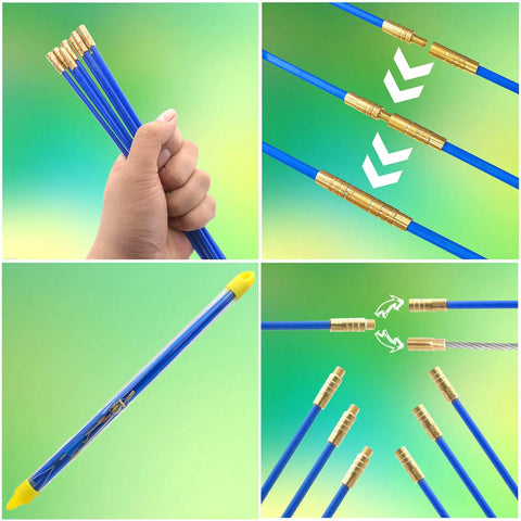 Badass Heavy Duty 50 Foot Fiberglass Cable Wire Fish Rod Pull Kit with brass connectors for easy cable routing.