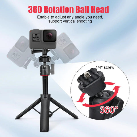 Extendable Mini Tripod For GoPro Hero Cameras And Osmo Pocket with 360 degree ball head and 1/4 inch screw