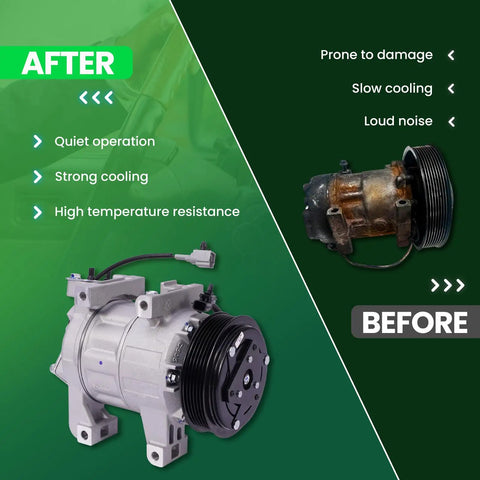 Comparison of AC Compressor With Clutch Fits Nissan Altima And Infiniti Qx60 2.5L 3.5L Engines Replacement CO29073C before and after images.