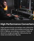 Person using EVO 4 USB Audio Interface Dope Studio Gear With SmartGain Auto Dial DSP Low Latency Mixer in home studio