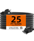 Indoor Outdoor Waterproof Extension Cord 25 Feet 3 Prong Power Cord For Home And Garden 16 AWG 13A 1625W ETL Listed