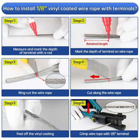 Installation guide for Crystal Vinyl Coated Wire Rope Cable One Eighth Inch To Three Sixteenth Inch Galvanized Steel Seven By Seven Strand