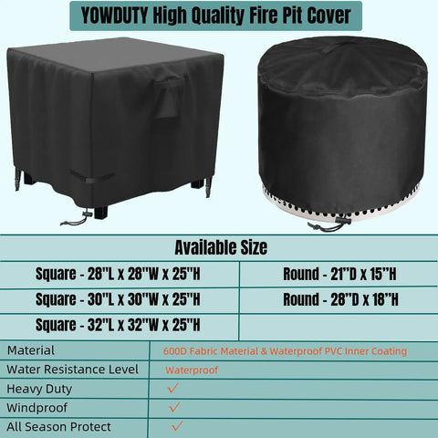 Square 30 Inch Propane Fire Pit Cover Tough As Nails Waterproof 600D Fits 28 To 30 Inch Gas Fire Pit Table All Weather