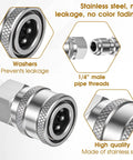 Bruislard 4-set stainless steel pressure washer quick-connect coupler kit with 1/4 inch NPT male and female threads