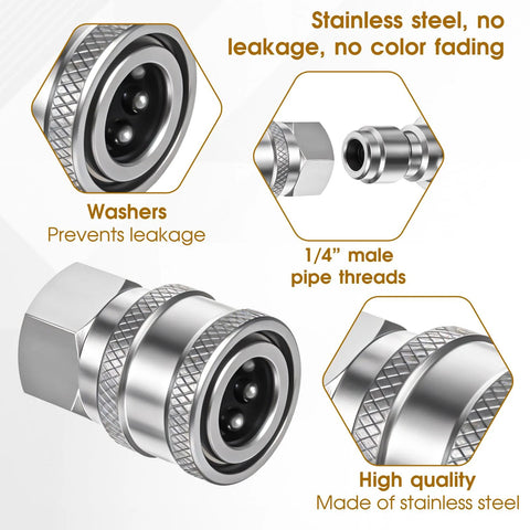 Bruislard 4-set stainless steel pressure washer quick-connect coupler kit with 1/4 inch NPT male and female threads
