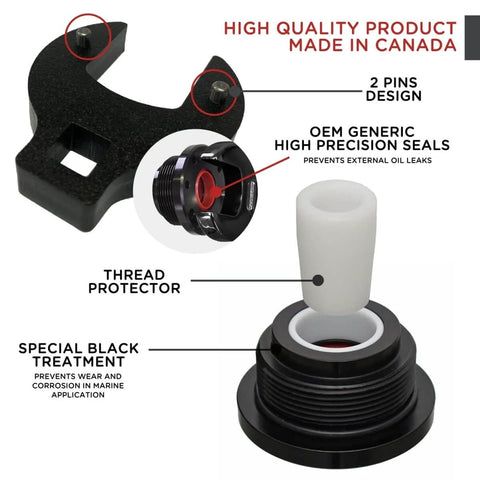 DIY Friendly Hydraulic Cylinder Seal Kit with Pin Wrench for Outboard Hydraulic Steering System Replacement components shown.