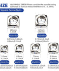Top Grade 304 Stainless Steel Square Nuts Assortment Kit Including 139 Metric Machine Screw Nuts with sizes and measurements.