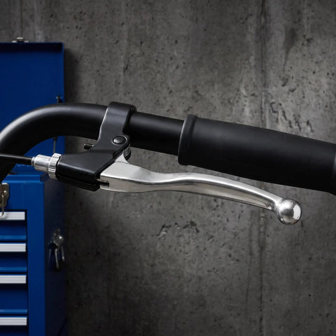 Super Cool Lurrose 2 Pack Electric Scooter Brake Levers Swap The Old Left And Right Disc Brake Handles For Universal Fitment On Your Mountain Bike Or Kick Scooter With Easy Install And Sleek Silver Finish. Close-up of silver aluminum scooter brake lever on black handlebar