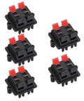 5-piece 4 Way Spring Terminal Clip Push Release Connector Plate Jack Socket Speaker Terminal Strip Block Jointing Clamp Test Clip WP4-03B for speaker wiring and DIY audio upgrades, black with red tabs.