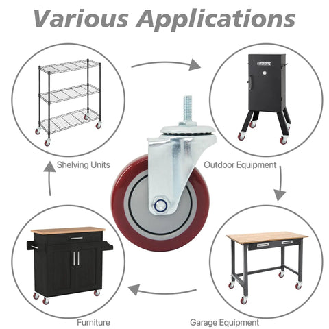 Heavy Duty Swivel Caster Wheels Featuring Slick Polyurethane Treads And A Sturdy Threaded Stem Mount for various applications.