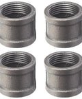 Heavy Duty 3/4 Inch Female Thread Cast Iron Pipe Coupling Fittings 4 Pack for plumbing, showing durable and threaded black fittings.