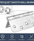 Front view of a 4x4 inch SUS-316 stainless steel door hinge with ball-bearing pins