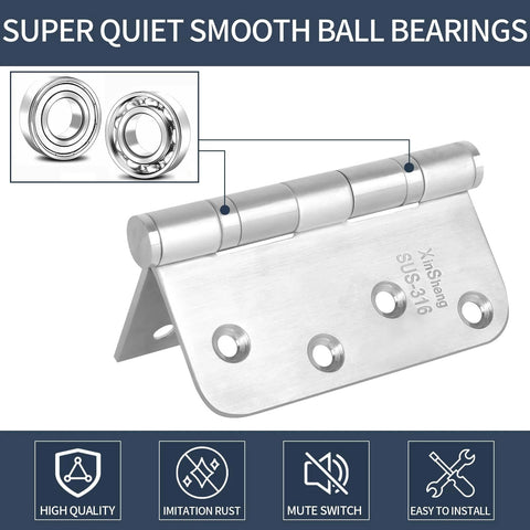 Front view of a 4x4 inch SUS-316 stainless steel door hinge with ball-bearing pins