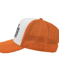 Orange and white mesh unisex adjustable sun hat cap for men and women breathable all day comfort versatile outdoor gear side view