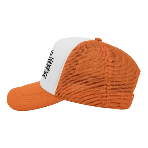 Orange and white mesh unisex adjustable sun hat cap for men and women breathable all day comfort versatile outdoor gear side view