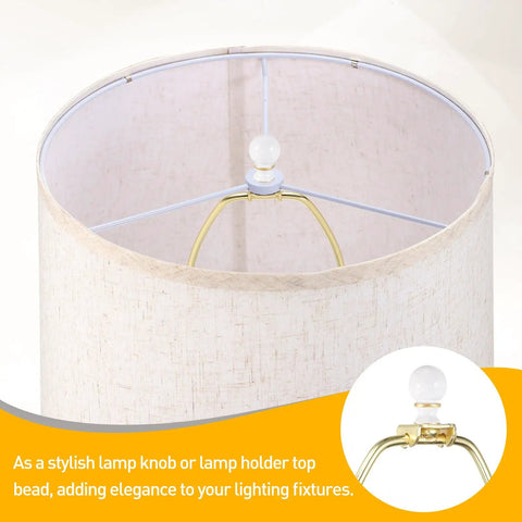 2 Pack 1.5 Inch Tall Lamp Finials White And Gold With 1/4-27 Thread Cap Knobs On Lamp Shade Holder For Table And Floor Lamps