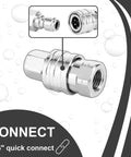 Power Town stainless steel 1/4-inch quick-connect pressure washer fitting with male and female NPT ends.