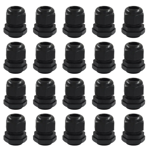 20 Pack Waterproof Cable Glands PG13.5 Black Heavy Duty Bulk Pack For Electrical Projects IP68 Rated Sealed Gland Fittings For Outdoor Industrial Installations All Weather Cable Entry And Wire Sealing, black PA nylon glands