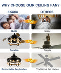 Comparison infographic showing advantages of Dope Farmhouse Style Ceiling Fan With Light Black Cage Design over others.