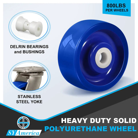 Built To Last 5X2 In Stainless Steel Casters With Polyurethane Wheels showcasing a blue polyurethane wheel, 800lbs capacity.