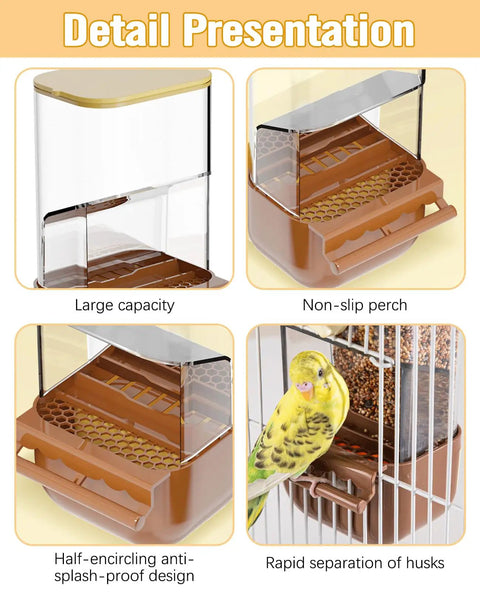 Slick Automatic Bird Feeder With Sturdy Perch And Transparent Seed Bin, showcasing non-slip perch and clear seed container.