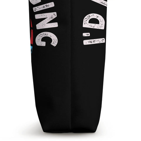 Side view of 'I'd Rather Be Winging Wing Foil Wingsurfing Tote Bag For Wingboard Gear, 16 By 16 Inch Beach Carryall' with text design.