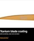 Close-up of titanium-coated blade tip from Titanium Coated Workhorse Shop Shears For All Purpose Yard And Garden Cutting.