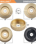 Five Piece Wood Carving Disc Set For Angle Grinders With Five Eighth Inch Arbor Carbon Steel Grinding Wheels Pro Grade Includes Four Inch And Four And A Half Inch Attachments For Fast Wood Shaping Carving And Stock Removal shown with dimensions.