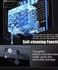 Countertop Ice Maker Brings Major Chill Vibes With A Heavy Duty 26 Pound Daily Output Of Bullet Cubes In Just Six Minutes Plus Self Cleaning Ease And Dual Size Choices For Effortless Home Or Party Flow showing self-cleaning mode with water drainage.