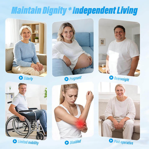 Image showing elderly, pregnant, overweight, limited mobility, disabled, and post-operative individuals to illustrate diverse users.