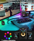 Person using 2.1 Channel Desktop Speakers With Subwoofer And RGB Lighting USB Powered Gaming Speaker on gaming setup