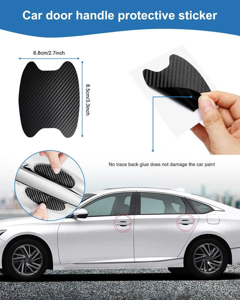 License Plate Frames Front And Rear 2 Hole Carbon Fiber Style 2 Pack Car Tag Holder With Screw Caps And Door Handle Stickers