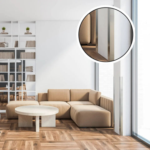 Premium 304 Stainless Steel Corner Guards Rock Solid Wall Edge Protectors in modern living room, protecting furniture edges.