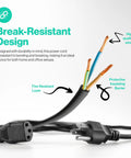 Five Foot Black 3 Prong AC Power Cord Cable, 10 Amp, 125 Volt For Electronics, TV, Computer, Printer, Monitor, Laptop And More, Durable Molded Flexible Power Cable For Home Or Office, showing cross-section