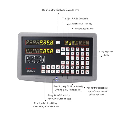 Shop Tough Two Axis Dros Kit Featuring Precision Linear Scale Digital Readout Gauge For Milling Lathe And Drill Equipment Zero Point Zero Zero Five Mm Tolerance No Hassle Setup Silver display with numeric keys and functions.