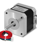 Built Different Nema 17 Stepper Motor With One Meter Cable And Connector 1 5 Amps 60 Oz Inch High Torque 1 8 Degree Step 38mm Body showing connector and wire.