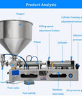Semi Automatic Pneumatic Bottle Filler Machine with stainless steel body, hopper, and foot switch for gels and lotions.