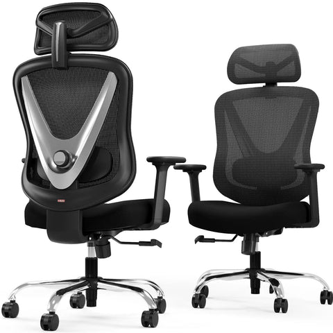 Ergonomic Mesh Office Chair With 3D Lumbar Support And 3D Armrests, V Shaped Back, Height And Tilt Adjustable, Breathable Mesh Built For Boss Level All Day Comfort In The Office Or At Home, Black.