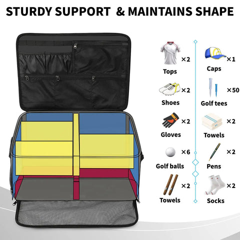 Interior view of a Golf Trunk Organizer With Dual Shoe Compartments Up To Size 15 Car Locker showing item layout and compartments.