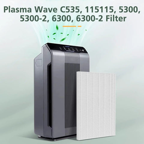 4 Pack Size 21 HEPA Replacement Filter A Compatible With Winix PlasmaWave Air Purifiers 5300-2 next to air purifier.